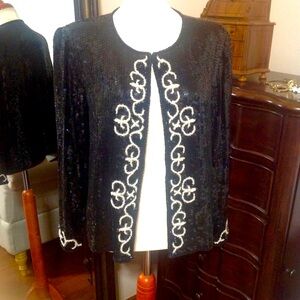 VTG Stenay 100% Silk BLACK Sequin Blazer